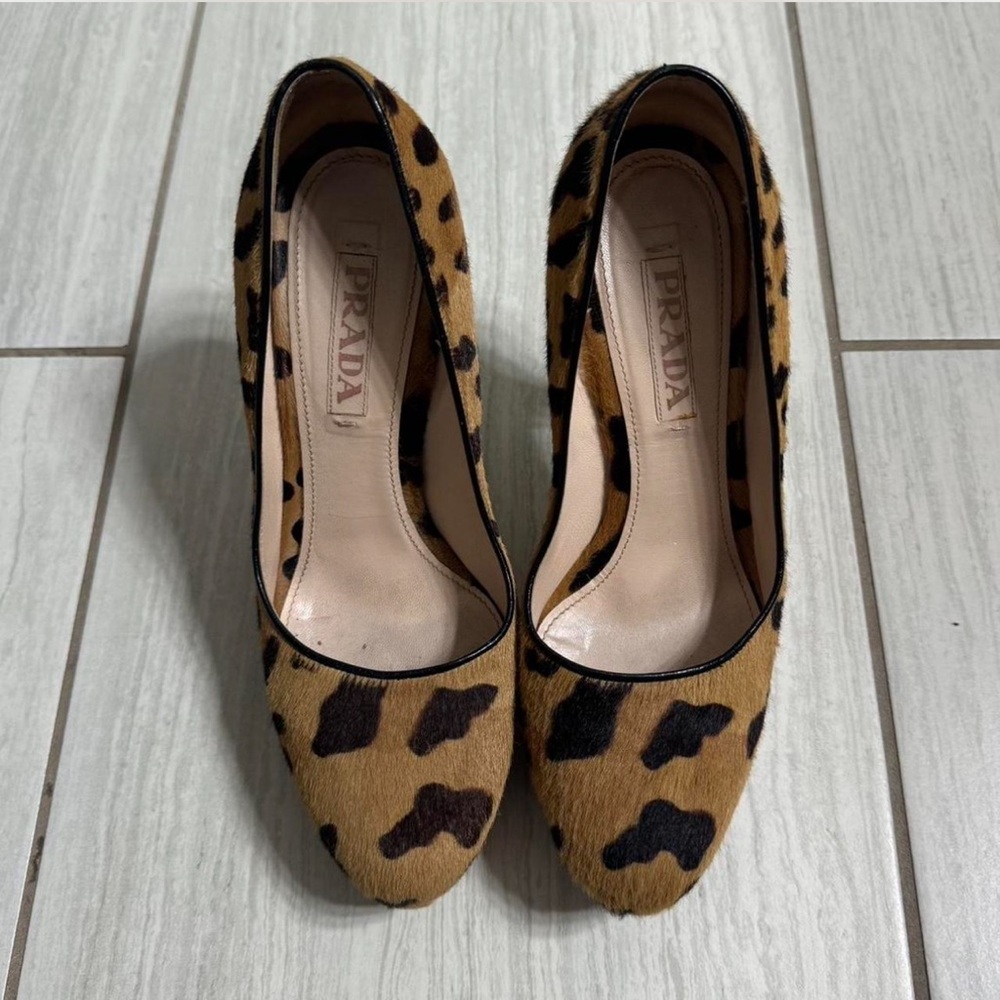 Prada Brown and Black Leopard Print Textured Heels